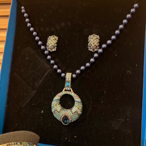Heidi Daus Navy & Aqua Pearl & Crystal Necklace/Bracelet/Earrings Set 💙💎 - Picture 6 of 12